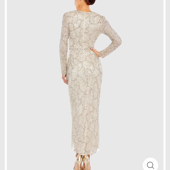 Mac Duggal Embellished long Sleeve V Neck Beaded Hem Gown 5747 - Picture 3 of 11